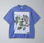 Oversized Snow Washed Cotton Tee - Holly Branch Botanical Print
