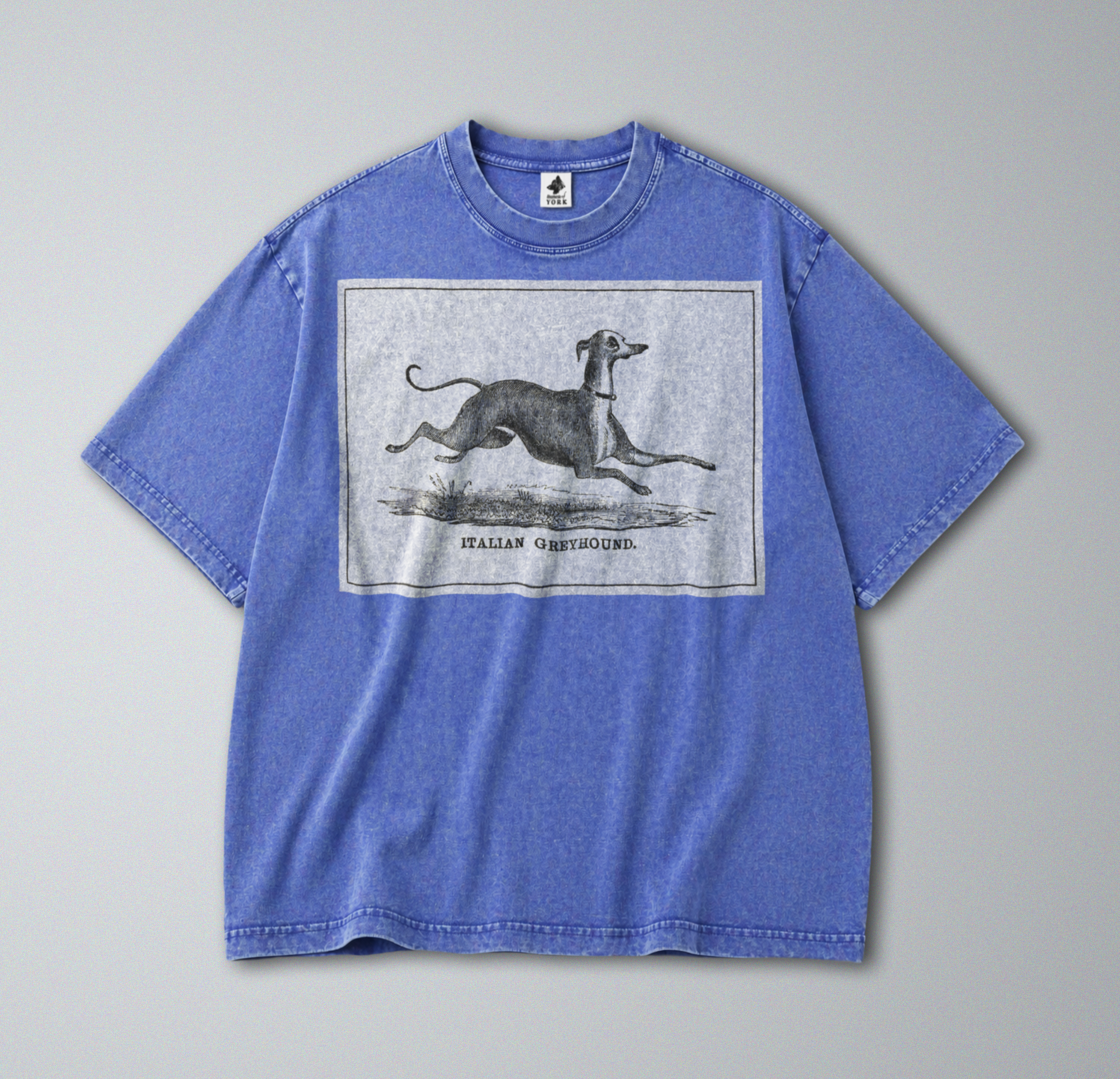 Oversized Snow Washed Cotton Tee - Black & White Italian Greyhound Print