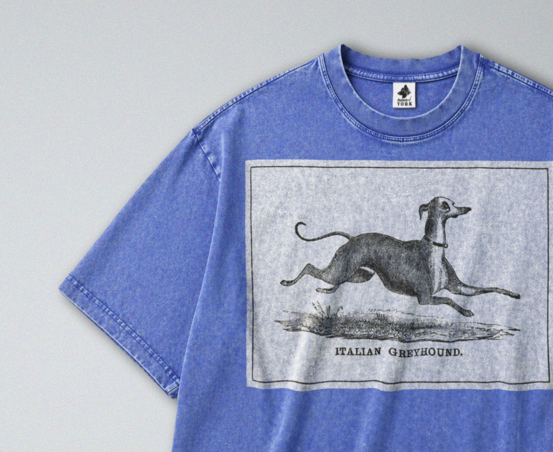 Oversized Snow Washed Cotton Tee - Black & White Italian Greyhound Print