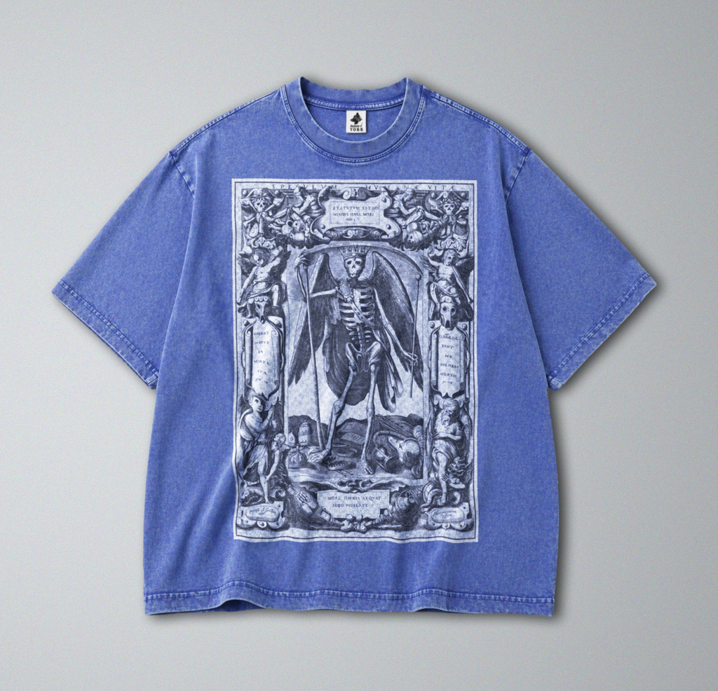 Oversized Snow Washed Cotton Tee - Angel of Death Print