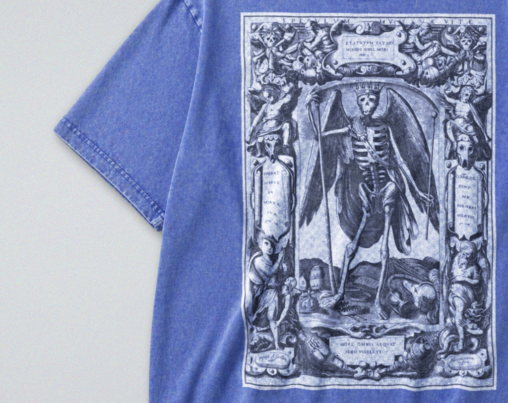 Oversized Snow Washed Cotton Tee - Angel of Death Print