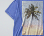 Oversized Snow Washed Cotton Tee - Minimalist Tropical Palm Tree Print