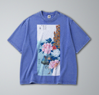 Oversized Snow Washed Cotton Tee - Japanese Peacock and Floral Print