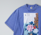 Oversized Snow Washed Cotton Tee - Japanese Peacock and Floral Print