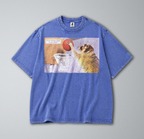 Oversized Snow Washed Cotton Tee - Funny Raccoon with Basketball Print