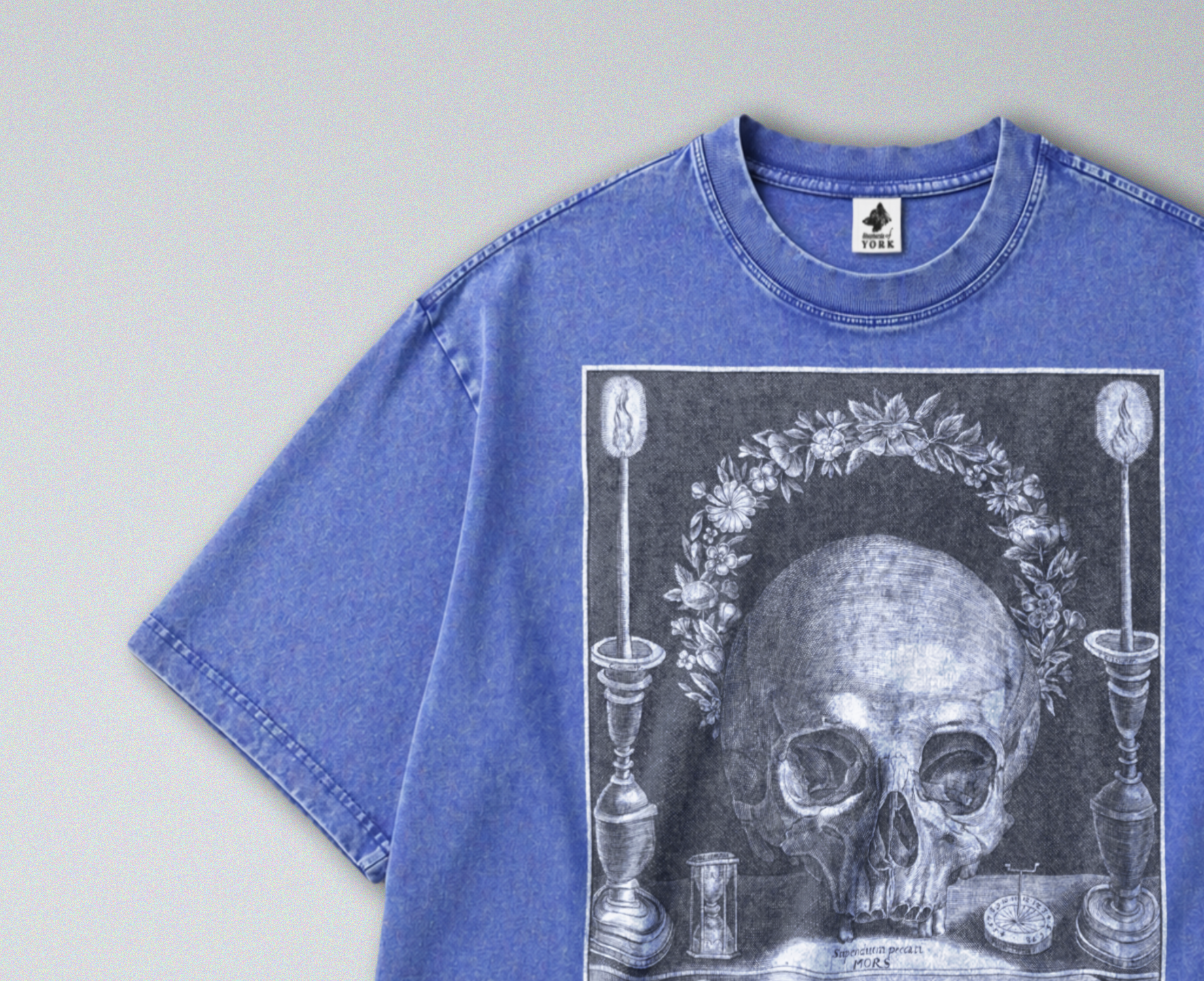 Oversized Snow Washed Cotton Tee - Memento Mori, Skull & Still Life Print