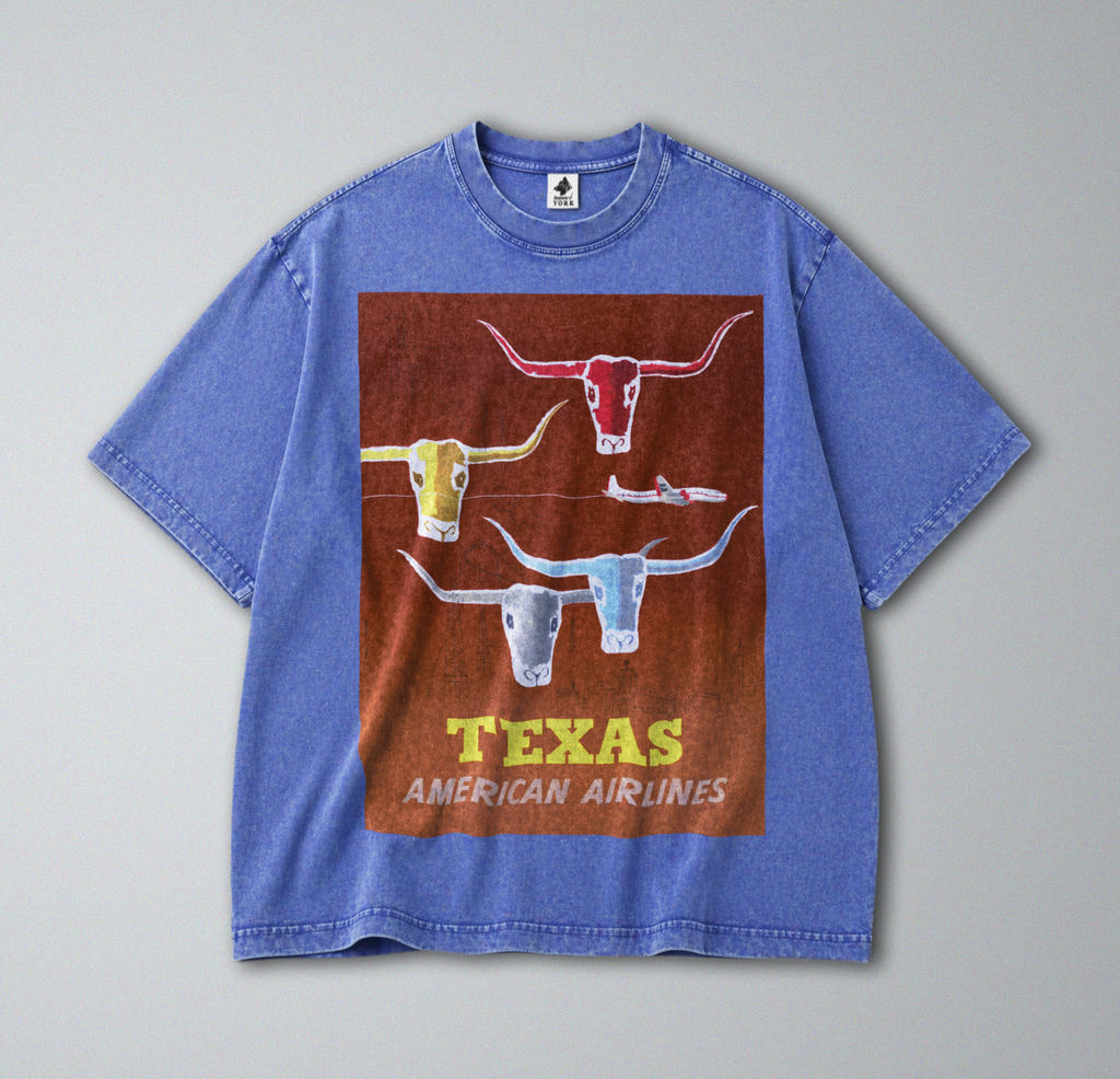 Oversized Snow Washed Cotton Tee - Texas Travel Print