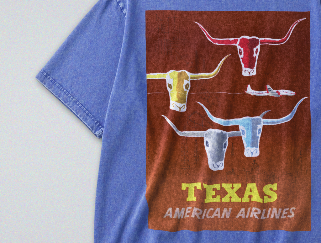 Oversized Snow Washed Cotton Tee - Texas Travel Print