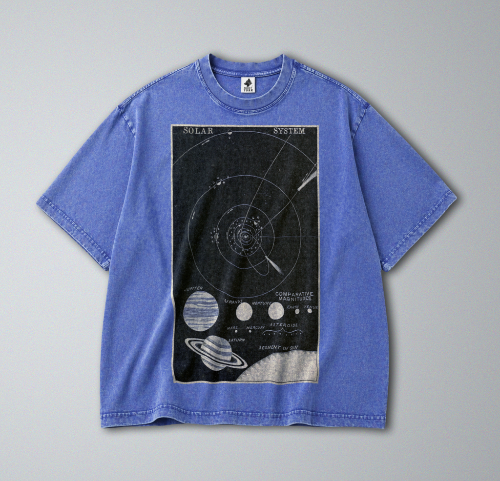 Oversized Snow Washed Cotton Tee - Star Chart of the Solar System Print