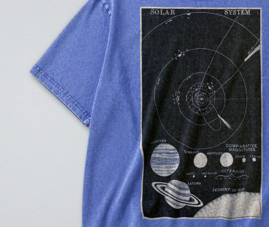 Oversized Snow Washed Cotton Tee - Star Chart of the Solar System Print