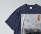 Oversized Snow Washed Cotton Tee - Japanese Mountain & Dragon Print