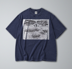 Oversized Snow Washed Cotton Tee - Mosasaurus Skull Fossil Print