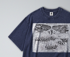 Oversized Snow Washed Cotton Tee - Mosasaurus Skull Fossil Print