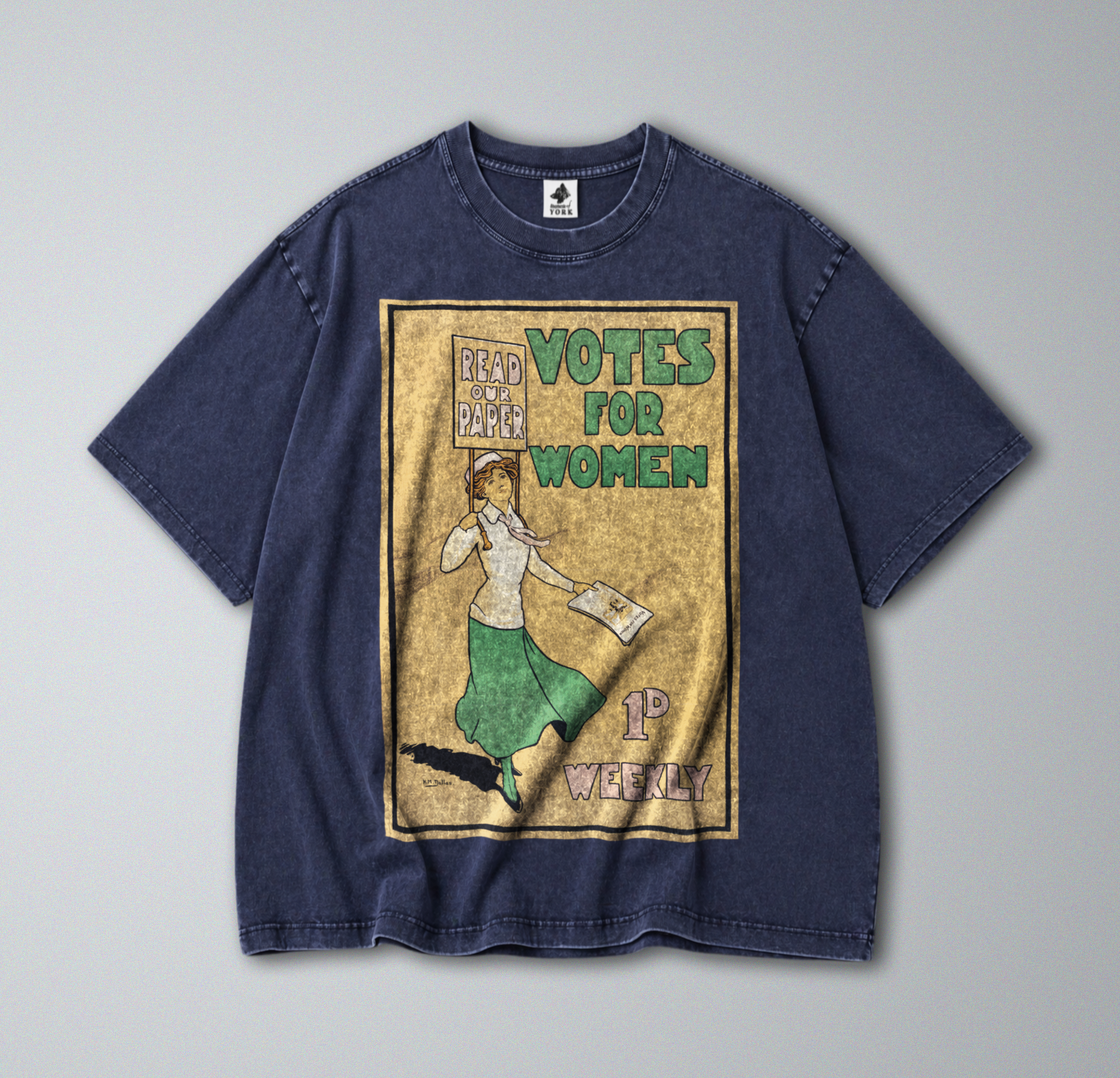 Oversized Snow Washed Cotton Tee - Votes for women Print