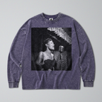 Oversized Snow Washed Long Sleeve Cotton Tee - Billie Holiday Print