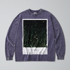 Oversized Snow Washed Long Sleeve Cotton Tee - Night Sky & Shooting Stars Print