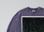 Oversized Snow Washed Long Sleeve Cotton Tee - Night Sky & Shooting Stars Print