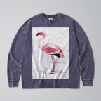 Oversized Snow Washed Long Sleeve Cotton Tee - Pink Flamingo Print