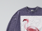 Oversized Snow Washed Long Sleeve Cotton Tee - Pink Flamingo Print