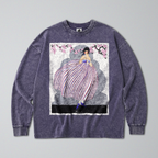 Oversized Snow Washed Long Sleeve Cotton Tee - French Fashion Magazine Print