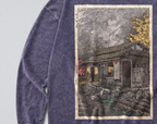 Oversized Snow Washed Long Sleeve Cotton Tee - Rural Japanese Cabin Print