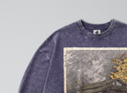 Oversized Snow Washed Long Sleeve Cotton Tee - Rural Japanese Cabin Print