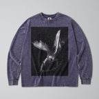 Oversized Snow Washed Long Sleeve Cotton Tee - Gothic Angel of Death Print