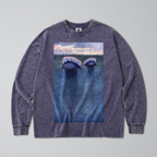 Oversized Snow Washed Long Sleeve Cotton Tee - Portuguese Man O' War Print