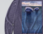 Oversized Snow Washed Long Sleeve Cotton Tee - Portuguese Man O' War Print