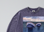 Oversized Snow Washed Long Sleeve Cotton Tee - Portuguese Man O' War Print