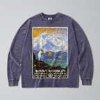 Oversized Snow Washed Long Sleeve Cotton Tee - Mount McKinley Travel Print