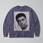 Oversized Snow Washed Long Sleeve Cotton Tee - Muhammad Ali Print