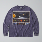 Oversized Snow Washed Long Sleeve Cotton Tee - Map of the Solar System Print