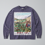 Oversized Snow Washed Long Sleeve Cotton Tee - Noah's Ark Print