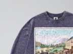 Oversized Snow Washed Long Sleeve Cotton Tee - Noah's Ark Print