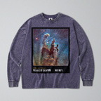 Oversized Snow Washed Long Sleeve Cotton Tee - Pillars of Creation Nebula Print
