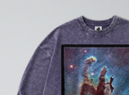Oversized Snow Washed Long Sleeve Cotton Tee - Pillars of Creation Nebula Print
