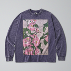 Oversized Snow Washed Long Sleeve Cotton Tee - Colorful Prairie Rose Print