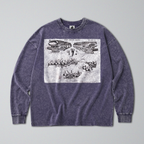 Oversized Snow Washed Long Sleeve Cotton Tee - Mosasaurus Skull Fossil Print