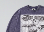 Oversized Snow Washed Long Sleeve Cotton Tee - Mosasaurus Skull Fossil Print