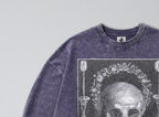 Oversized Snow Washed Long Sleeve Cotton Tee - Skull & Symbols of Death Print