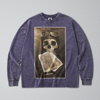 Oversized Snow Washed Long Sleeve Cotton Tee - WW1 memento Mori Skull Print
