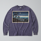 Oversized Snow Washed Long Sleeve Cotton Tee - Japanese Beach Landscape Print
