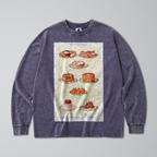 Oversized Snow Washed Long Sleeve Cotton Tee - Cakes and Desserts Print