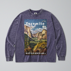 Oversized Snow Washed Long Sleeve Cotton Tee - Yosemite National Park Print