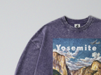 Oversized Snow Washed Long Sleeve Cotton Tee - Yosemite National Park Print