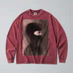 Oversized Snow Washed Long Sleeve Cotton Tee - Nightmarish Odilon Redon Print