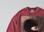 Oversized Snow Washed Long Sleeve Cotton Tee - Nightmarish Odilon Redon Print