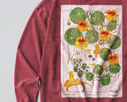 Oversized Snow Washed Long Sleeve Cotton Tee - Colorful Capucine Flowers Print