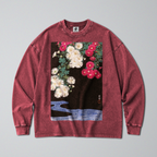 Oversized Snow Washed Long Sleeve Cotton Tee - Japanese Chrysanthemums Print